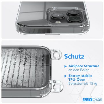 EAZY CASE Handykette 2in1 Metallkette für Apple iPhone 13 Pro 6,1 Zoll, Handykordel Kette zum Umhängen Cross Bag Schutzhülle Anthrazit Grau