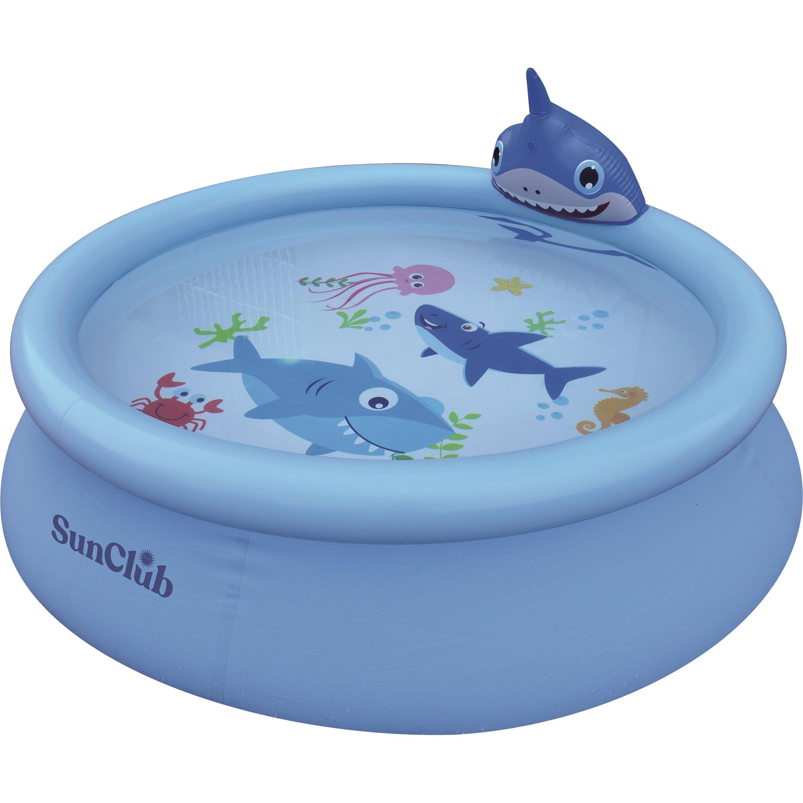 SunClub Planschbecken Kinder Pool 190 x 47 cm, (Kinderpool mit aufblasbarem Luftring, 1-tlg), mit wassersprühendem Hai