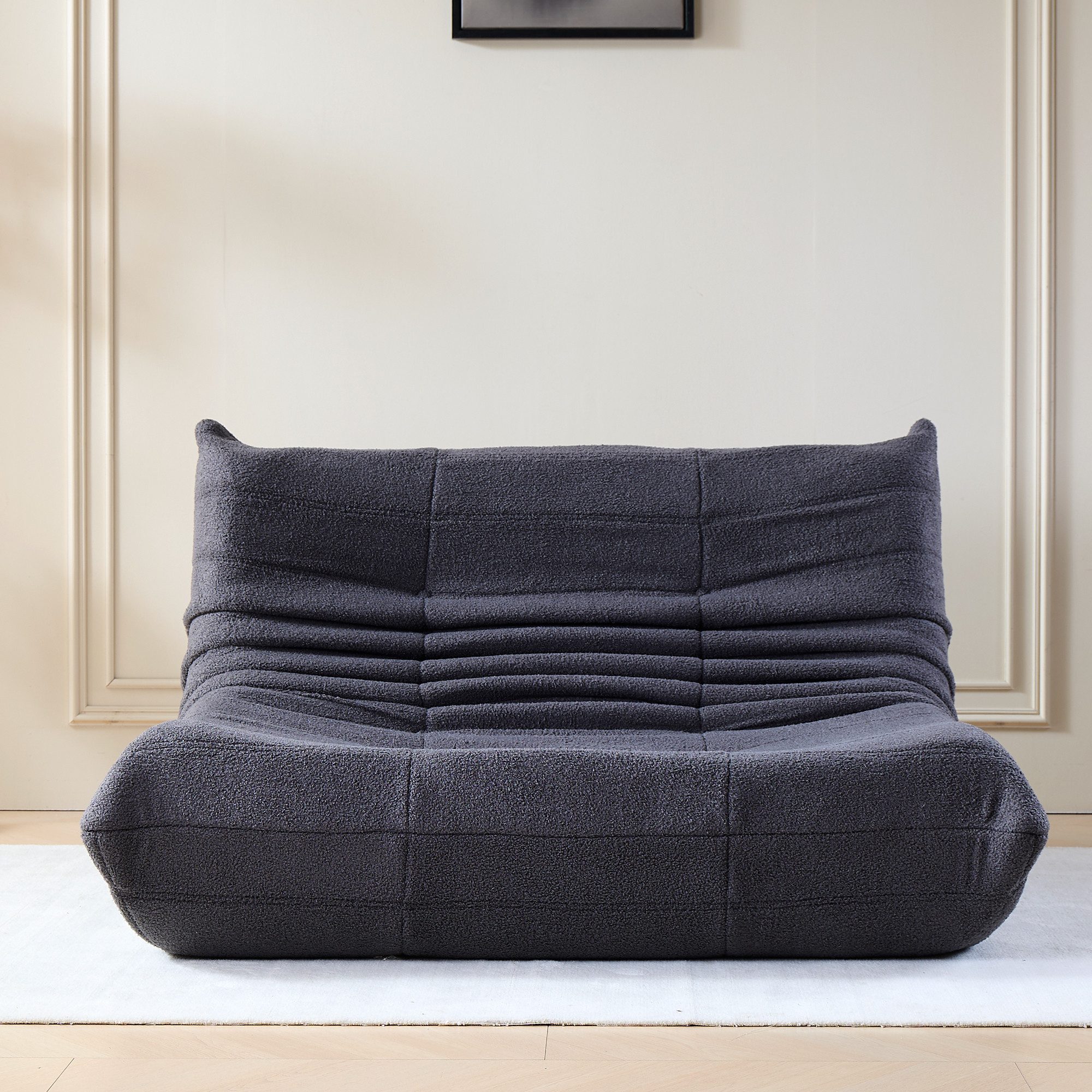 MODFU Sofa Sofa 149x114x82 cm aus Teddyfleece in Grau, 2-Sitzer, Skandinavisches Falten-Design, ergonomisch & rückenschonend 1 Teile, Teddyfleece, hautfreundlic – Bild 3 von 5