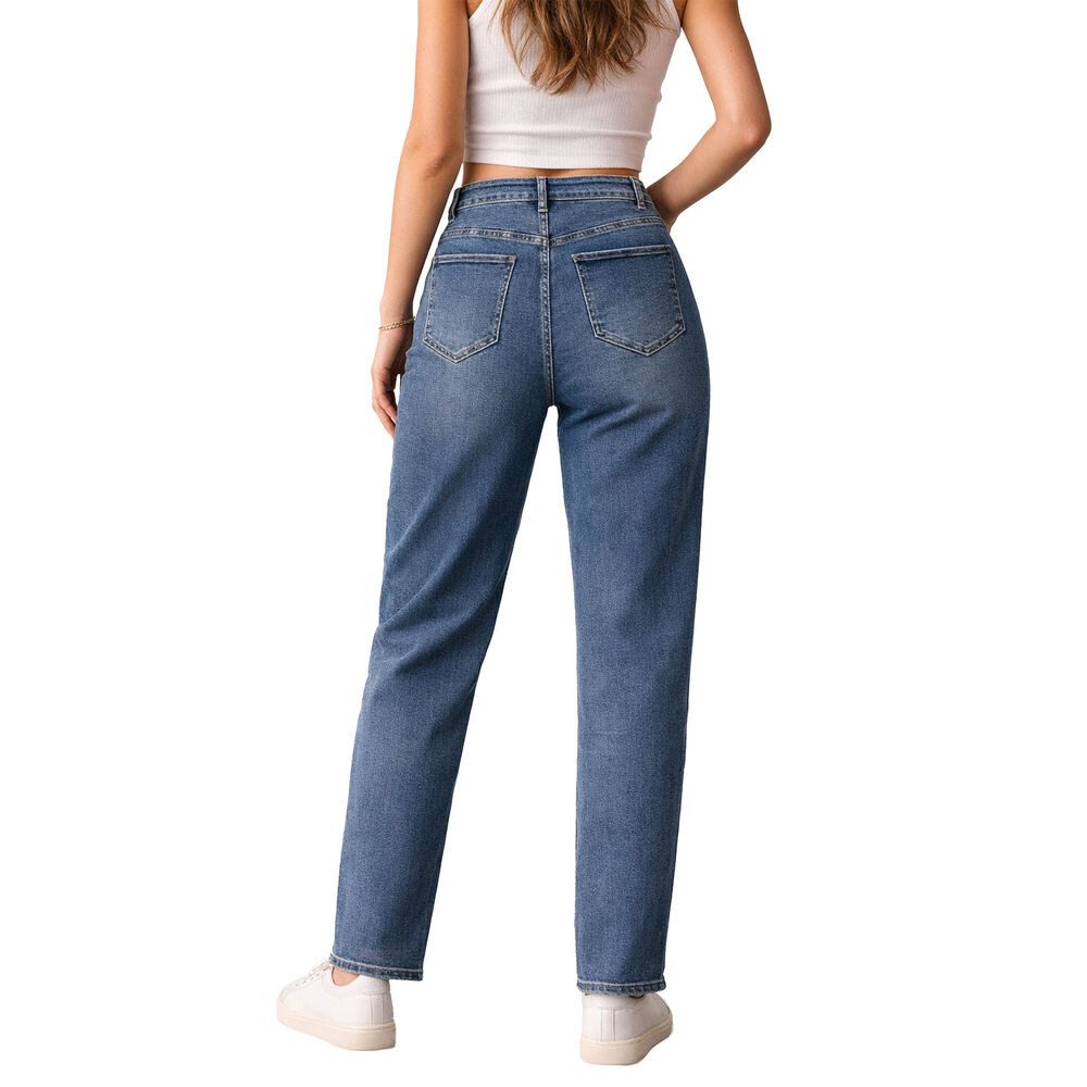 Ital-Design Mom-Jeans Damen Freizeit (91279867) Used-Look Stretch High Waist Jeans in Blau