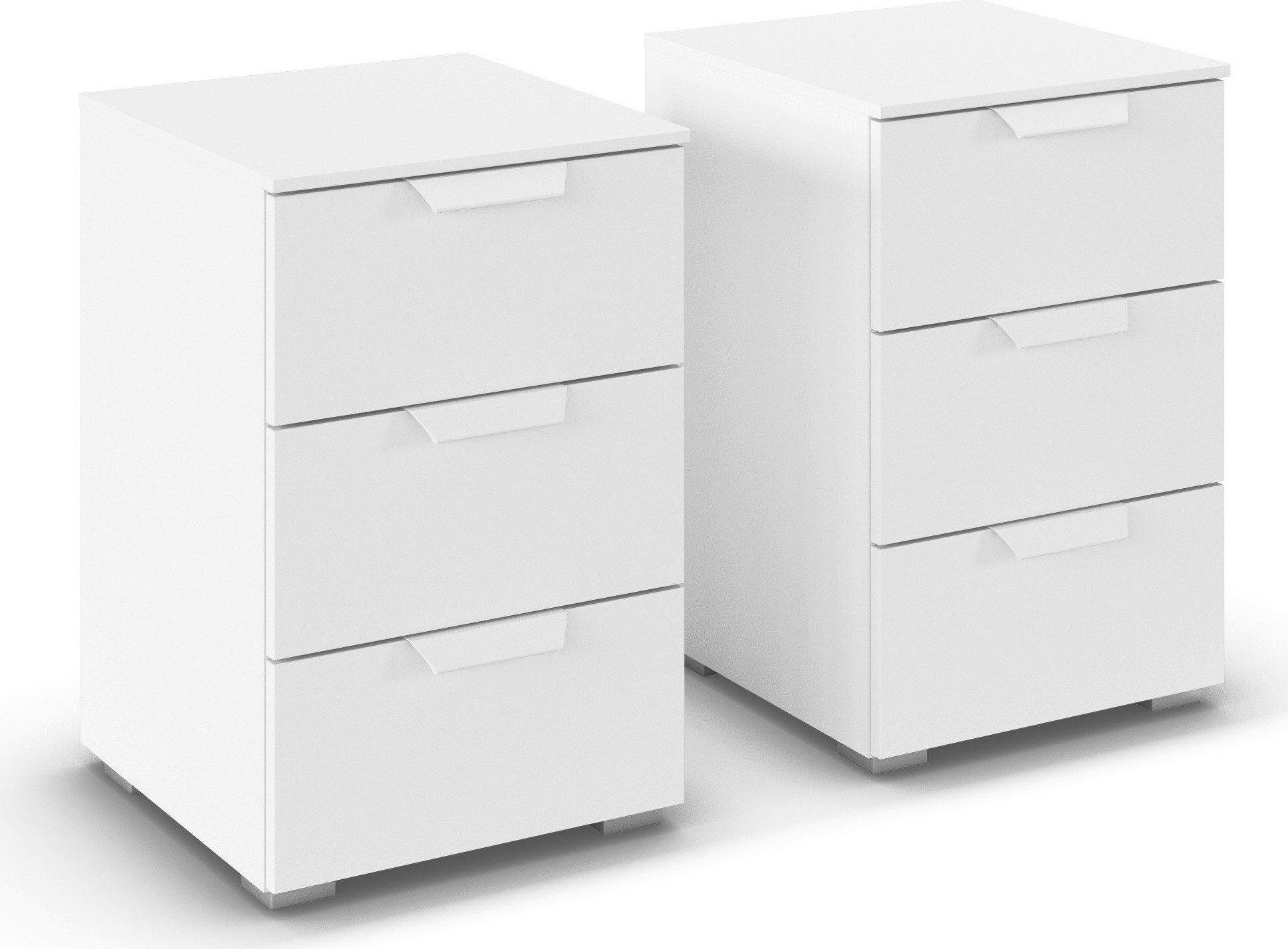 rauch Nachtkommode Nachttisch Nachtkonsole COSTA Set mit farblich passenden Metallgriffen (2 St., in 2 Griff-Farben, Breite je 40 cm), je drei geräumige Schubladen MADE IN GERMANY