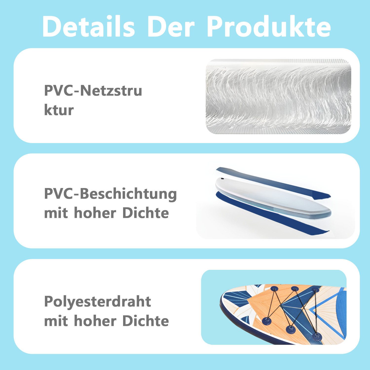 CASSILANDO SUP-Board Aufblasbares SUP-Board 335 x 84 cm mit 220 kg Belastbarkeit, (Set, Hand pumpe, Verstellbares Paddel, Sicherheitsgurt, Reparatursatz, Rucksa – Bild 4 von 5