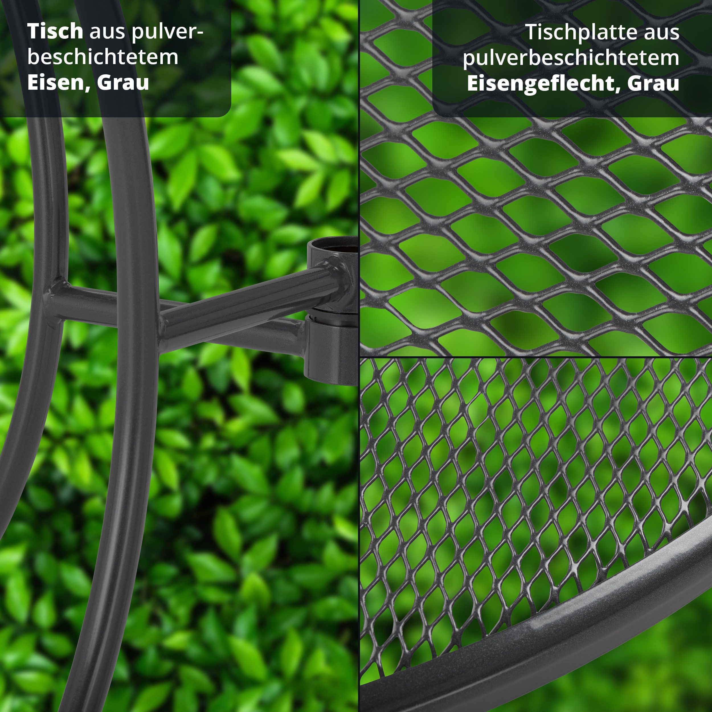 KHG Gartentisch Gartentisch mit Gittergeflecht Anthrazit ⌀ 90 cm, bis 50 kg belastbar (Outdoor-Tisch Rund), aus Eisen, zum Schutz pulverbeschichtet