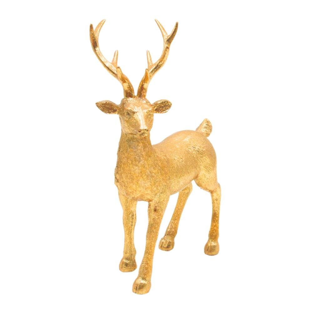 in Dekofigur stehend, Dekofigur Keramik L/B/H: x Dekohelden24 14 cm. x 21 gold, 8 Hirsch