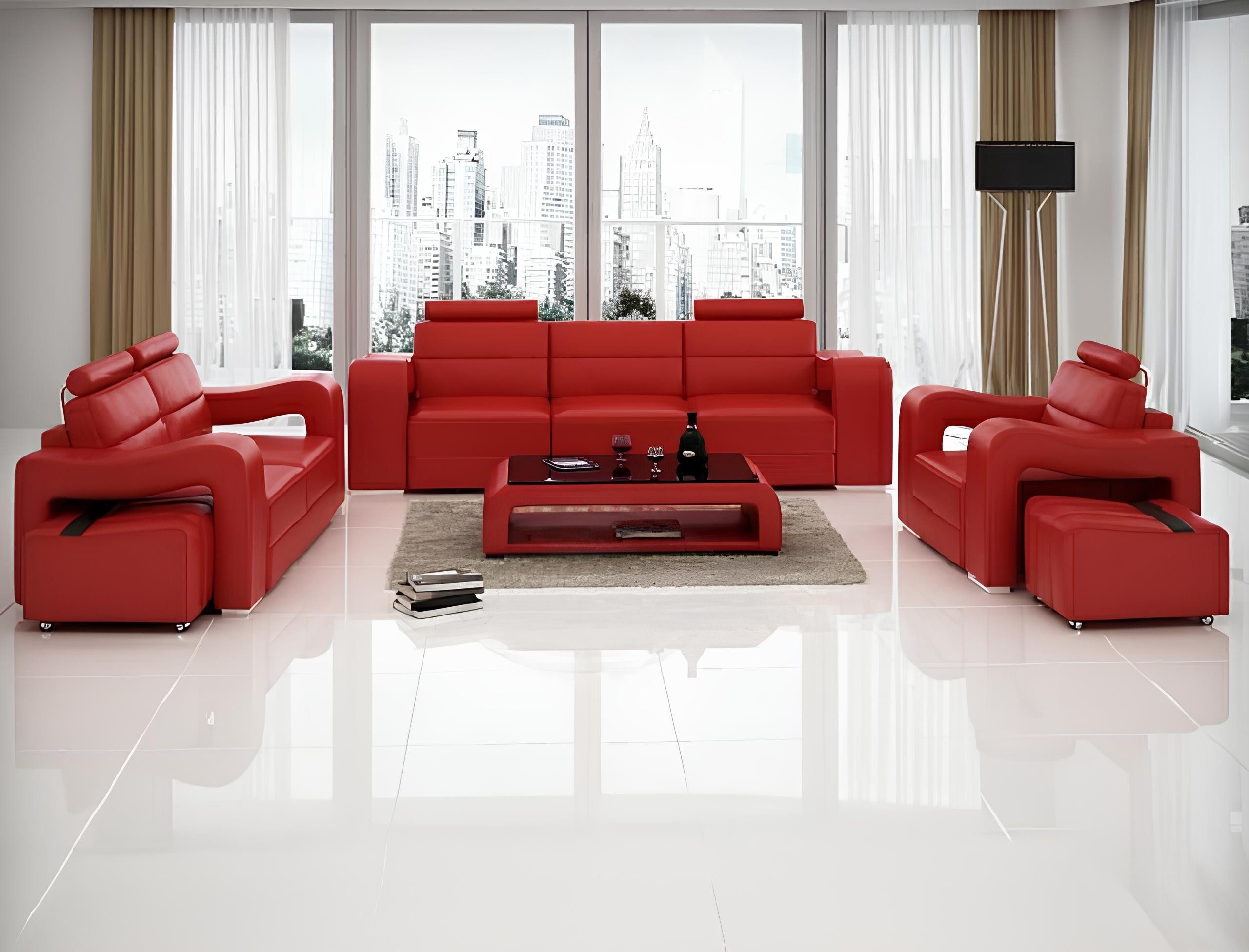 Xlmoebel Polstergarnitur Designer Ledersofa PISA in elegantem Stil und hochwertiger Polsterung, (LEDERSOFA PISA SOFAGARNITUR SOFA COUCH 3+2+1 SITZER), Hergestellt in Europa