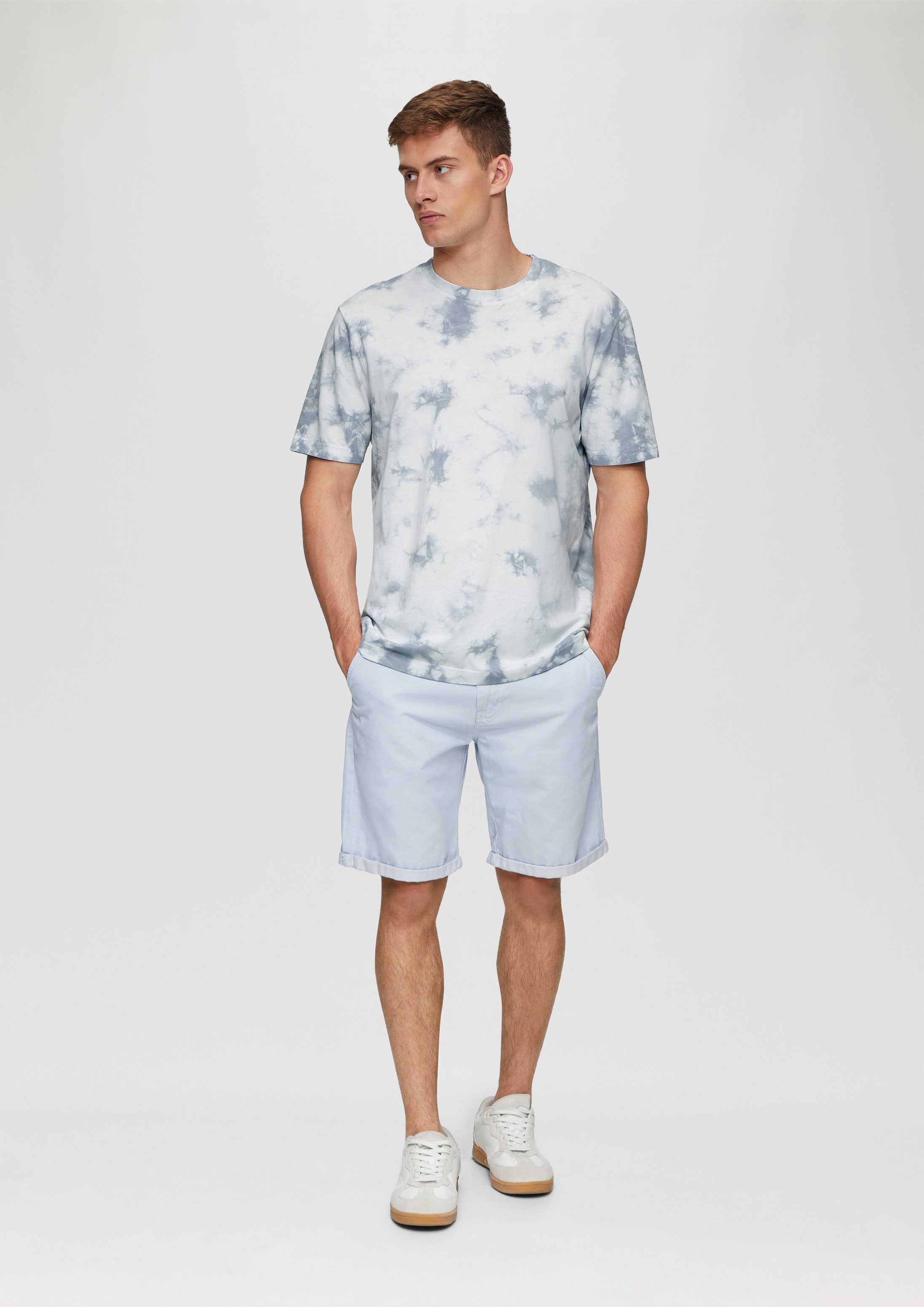 QS Kurzarmshirt T-Shirt Batikshirt aus Baumwoll-Jersey mit Rippblende