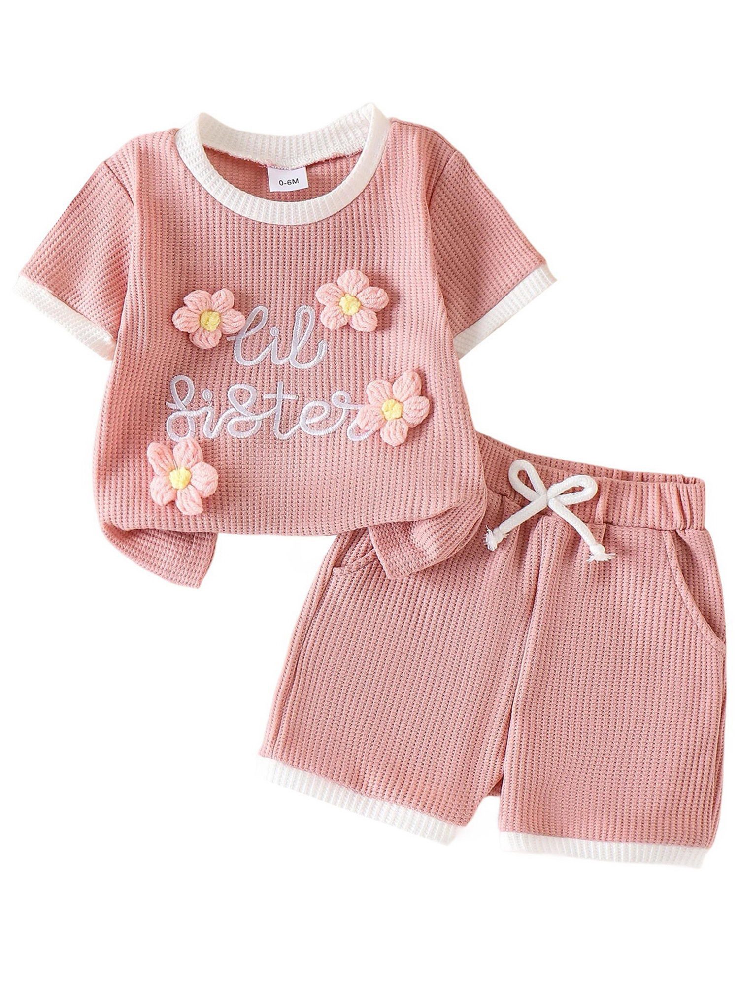 T-Shirt & Shorts Baby Casual Outfit Set, aus Waffelgewebe mit gestrickter Applikation
