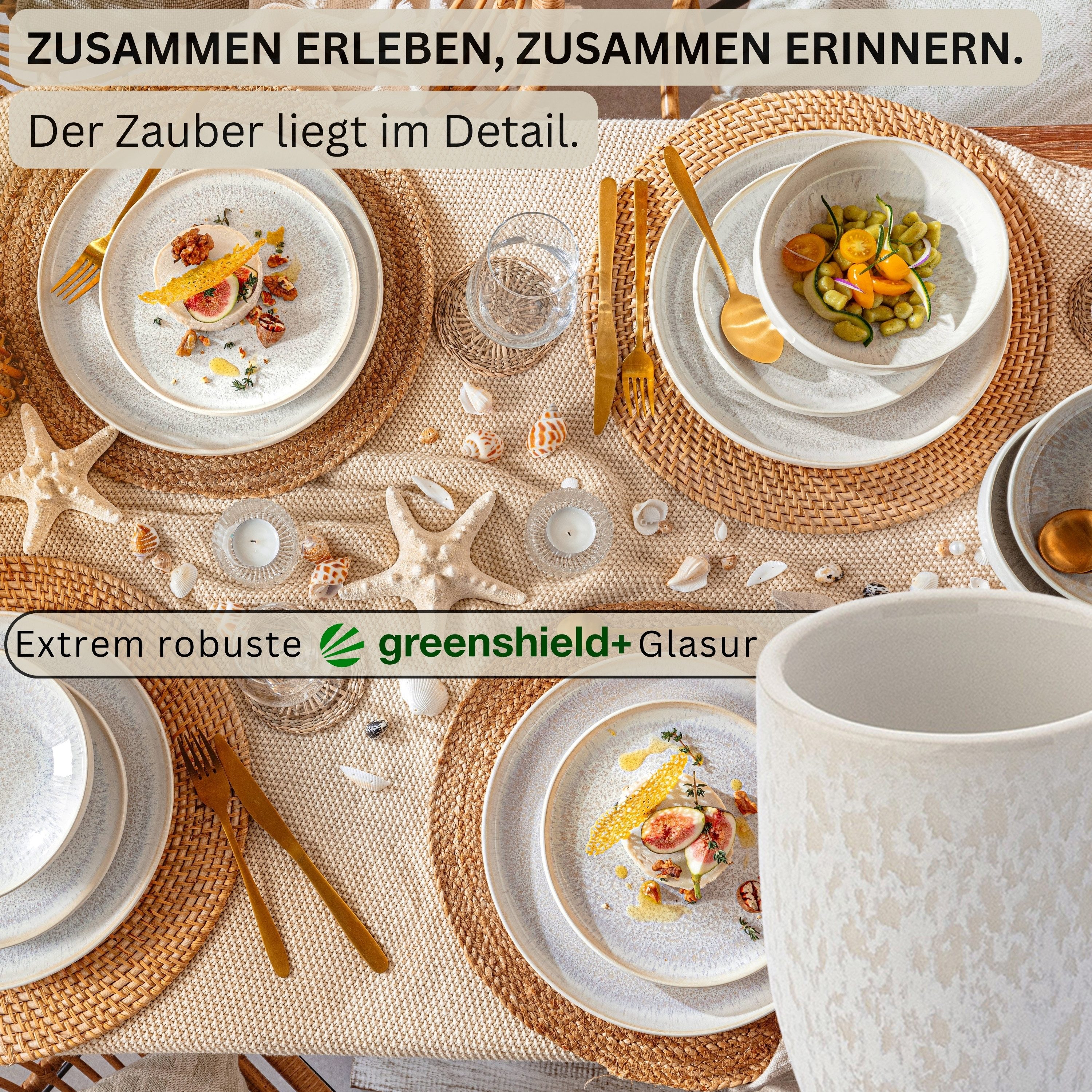 SÄNGER Becher Korfu Kaffeebecher Set (4-teilig), 4-tlg., Steingut, Creme Farben mit sandiger Maserung, Handmade, Premium Collection