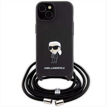 KARL LAGERFELD Smartphone-Hülle Karl Lagerfeld Apple iPhone 15 Saffiano Metal Pin Karl & Choupette