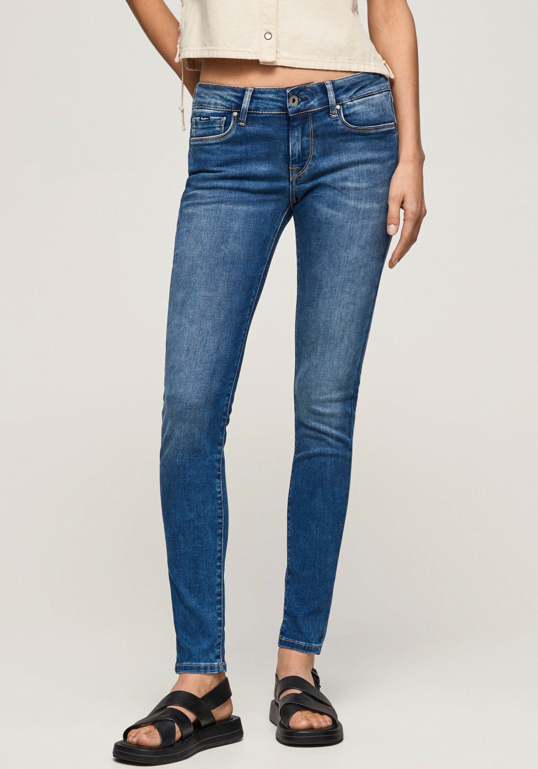 Pepe und 5-Pocket-Stil SOHO mit im Bund 1-Knopf Jeans Skinny-fit-Jeans Stretch-Anteil blue