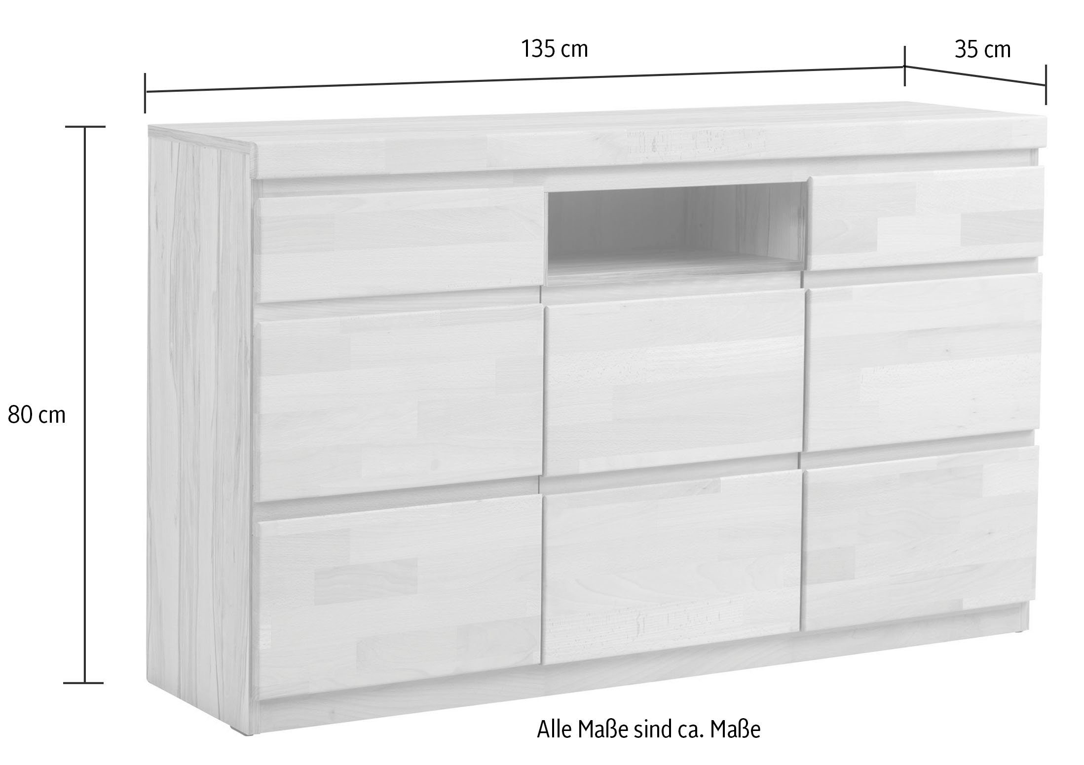 Woltra Sideboard OSLO, Breite ca. Kernbuche Kernbuche Teilmassiv | 135 cm