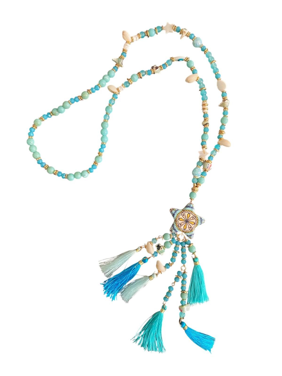 Eden Stone Perlenkette Bunte Mala Kette Halskette Boho-Stil Edelsteinen Muscheln Tonstern (1-tlg)