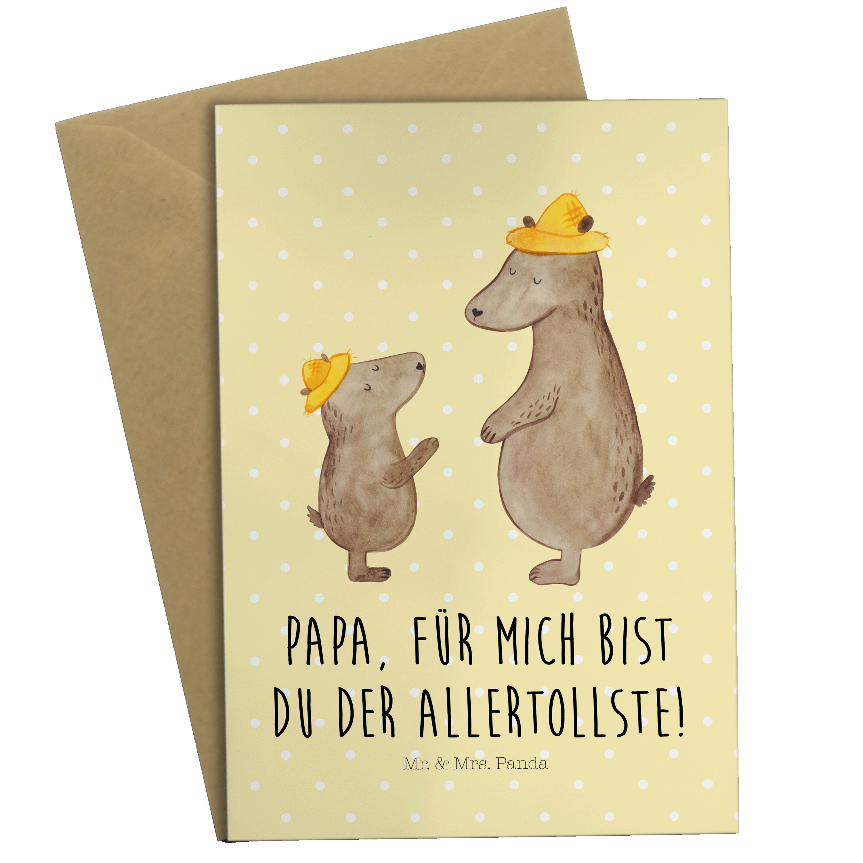 Mr. & Mrs. Panda Grußkarte Bären mit Hut - Gelb Pastell - Geschenk, Vorbild, Dad, Geburtstagskar