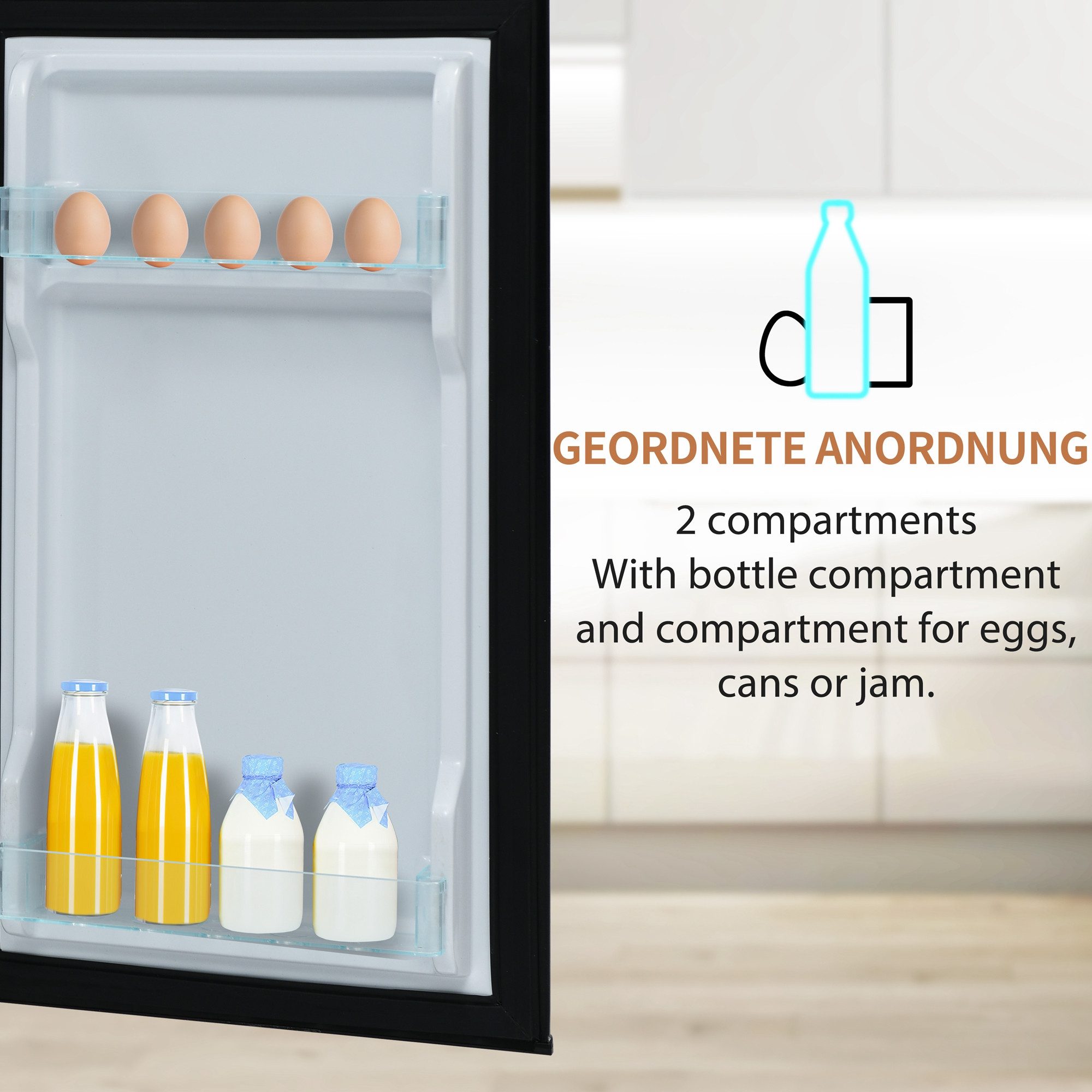 HT Kühlschrank BCD-102, zweitürig, mit 92 Liter Gesamtvolumen, 181 kWh/Jahr