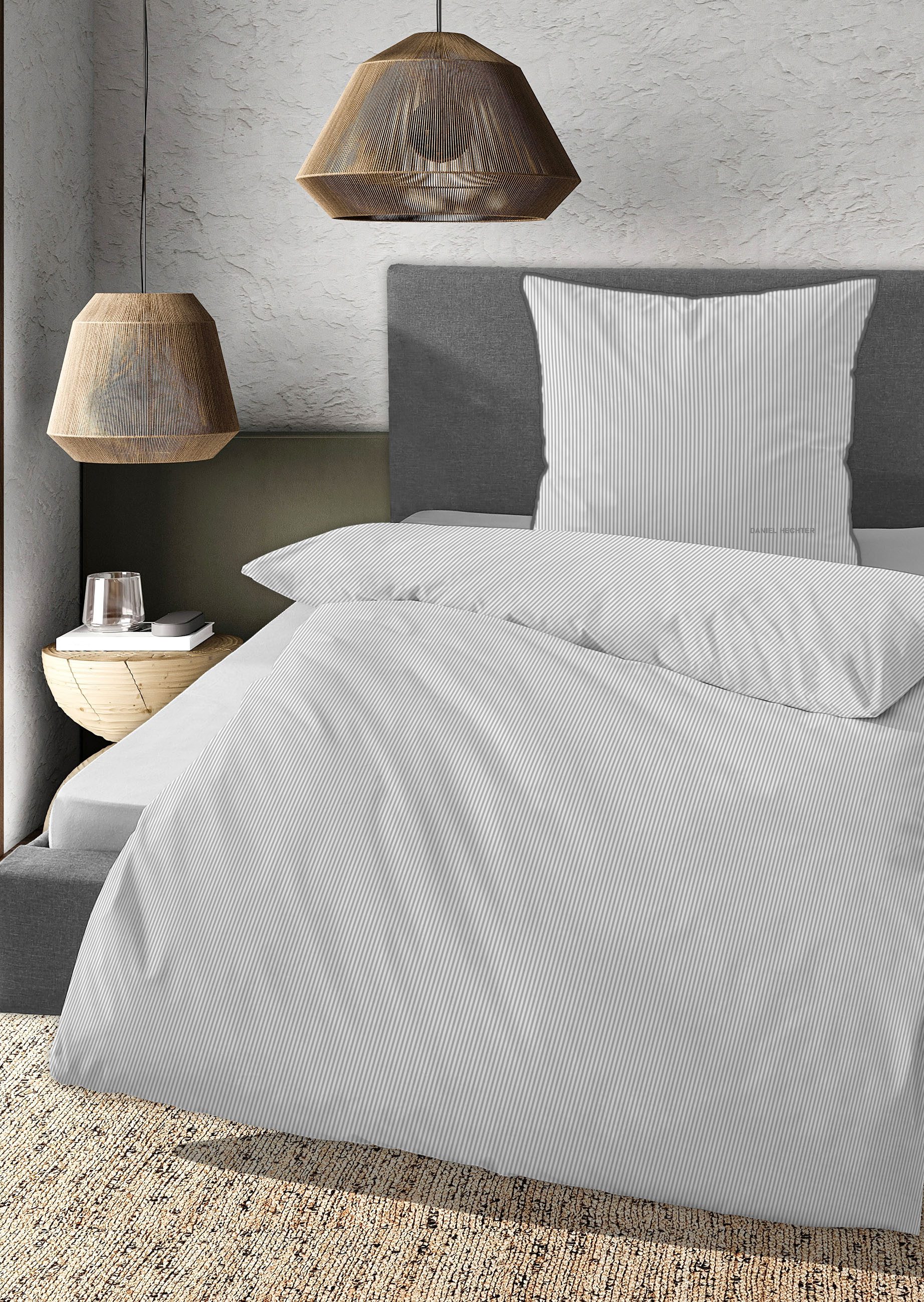 Daniel Hechter Bettwäsche 0061304, Satin, 2 teilig, feiner Glanz+weicher Griff, 100% Baumwolle, Reißverschluss,LOGO+Paspel