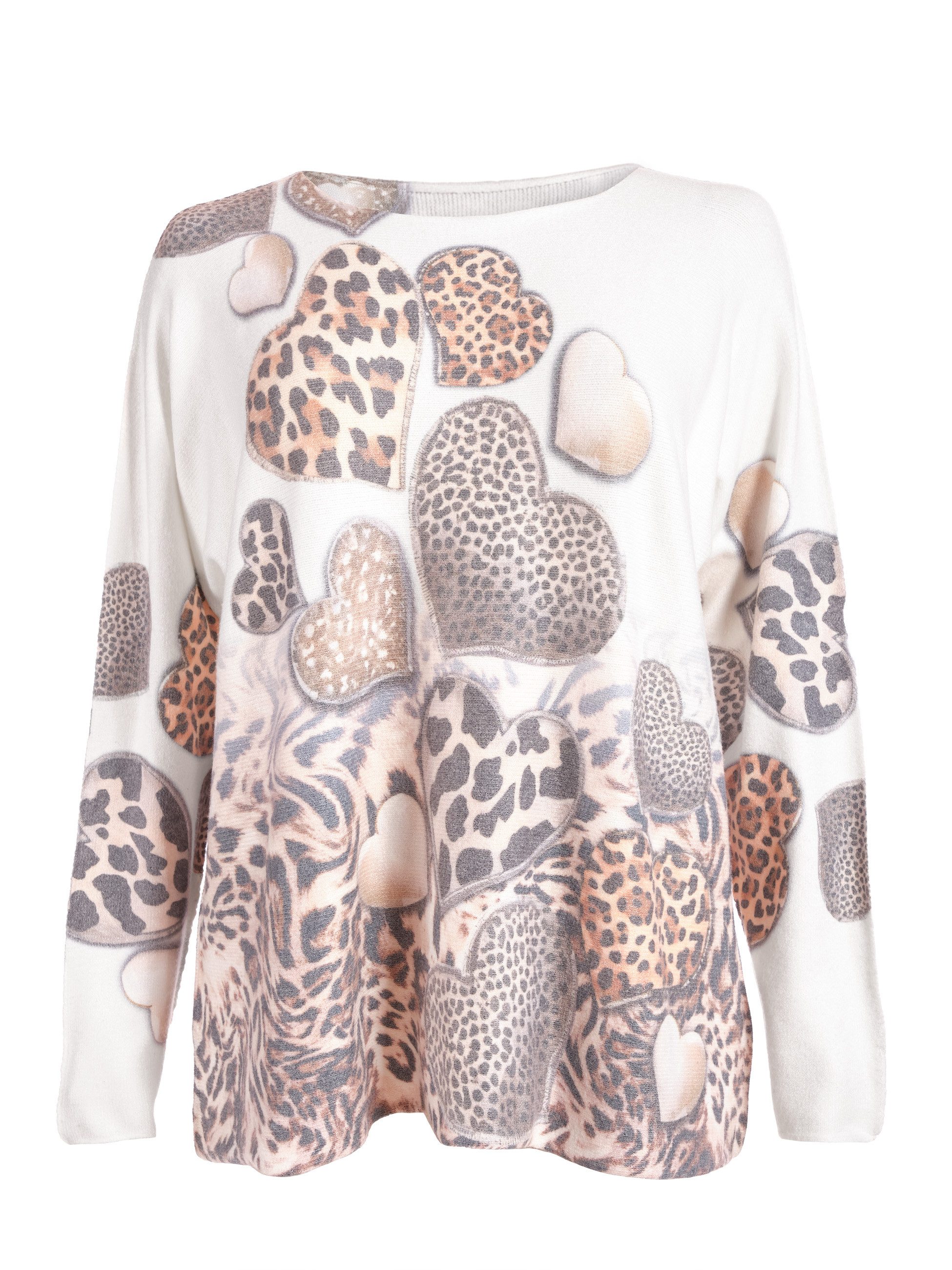 PEKIVESSA Strickpullover Rundhals-Pullover mit Leo-Herzmuster kuschelweiche günstig online kaufen