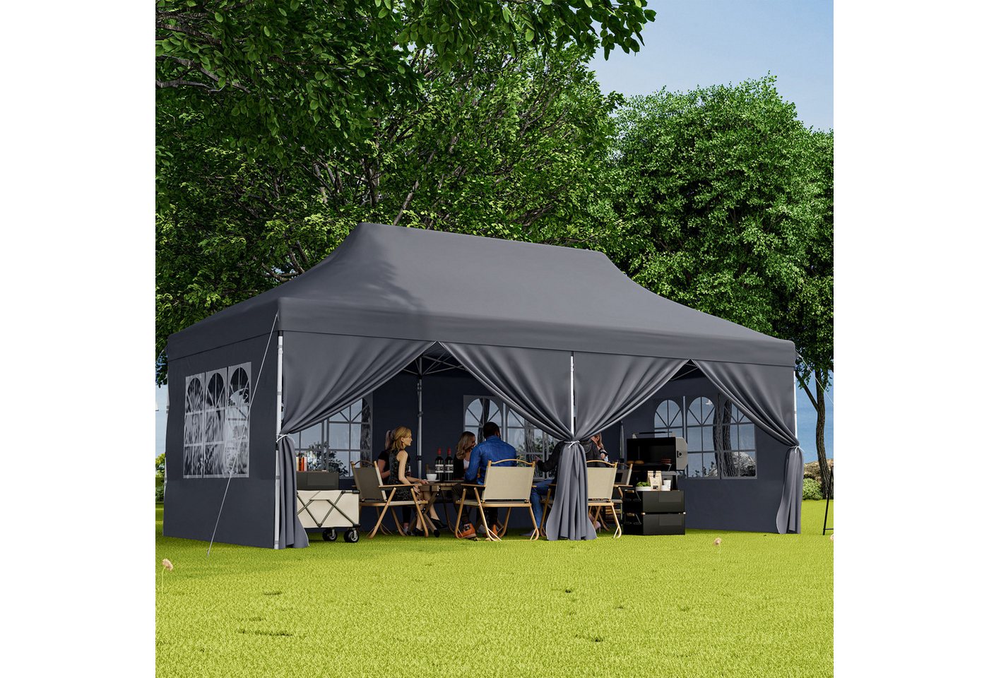Thumbnail - KOMFOTTEU Pavillon, Faltpavillon 3x6m, höhenverstellbar mit 6 Seitenwänden & Tragetasche