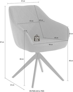 loft24 Esszimmerstuhl Janine (Set, 2 St), Armlehnstuhl mit Drehfunktion, Diamant Steppung, Sitzhöhe 48 cm