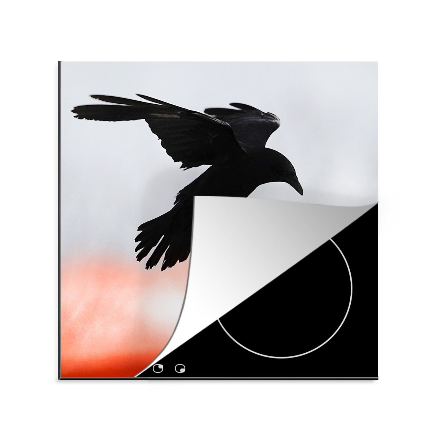MuchoWow Herdblende-/Abdeckplatte Vogel - Krähe - Rot, Vinyl, (1 tlg), 78x78 cm, Ceranfeldabdeckung, Arbeitsplatte für küche | Herdabdeckplatten