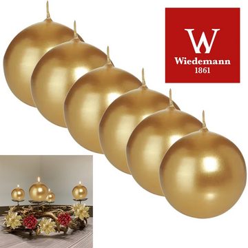 Wiedemann Kerzen Kugelkerze 6er Set Kugelkerzen, Ø 8 cm, Gold lackiert (1-tlg), RAL Qualität: Rauch- und Rußarmes Abbrennen