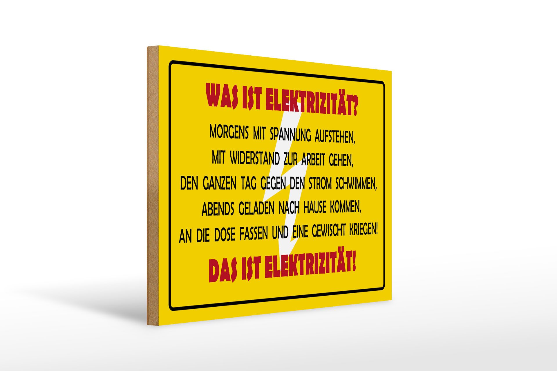 Holzbild Spruch 40x30cm Was ist Elektrizität