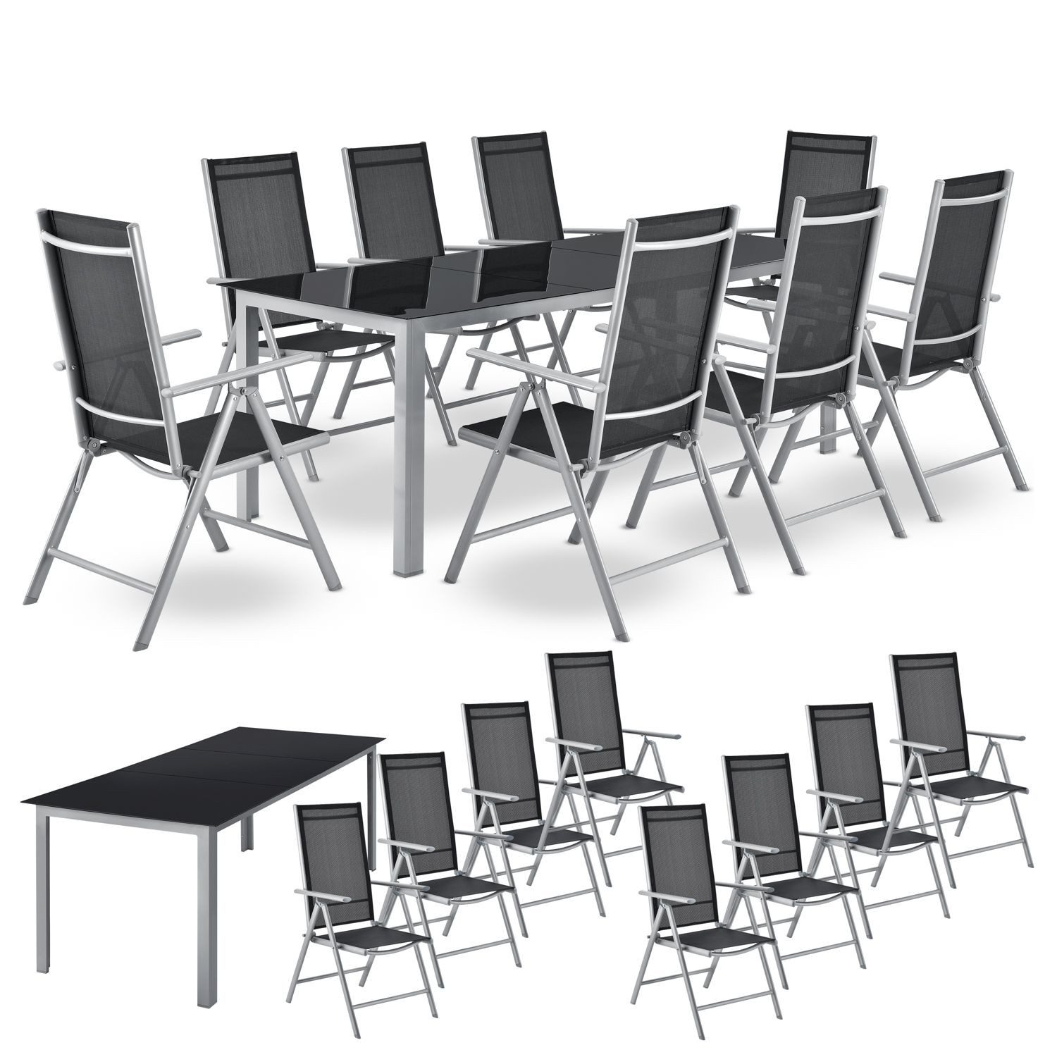 Juskys Garten-Essgruppe Milano, (9-tlg), 8 Gartenstühlen plus Tisch - Stühle klappbar und verstellbar