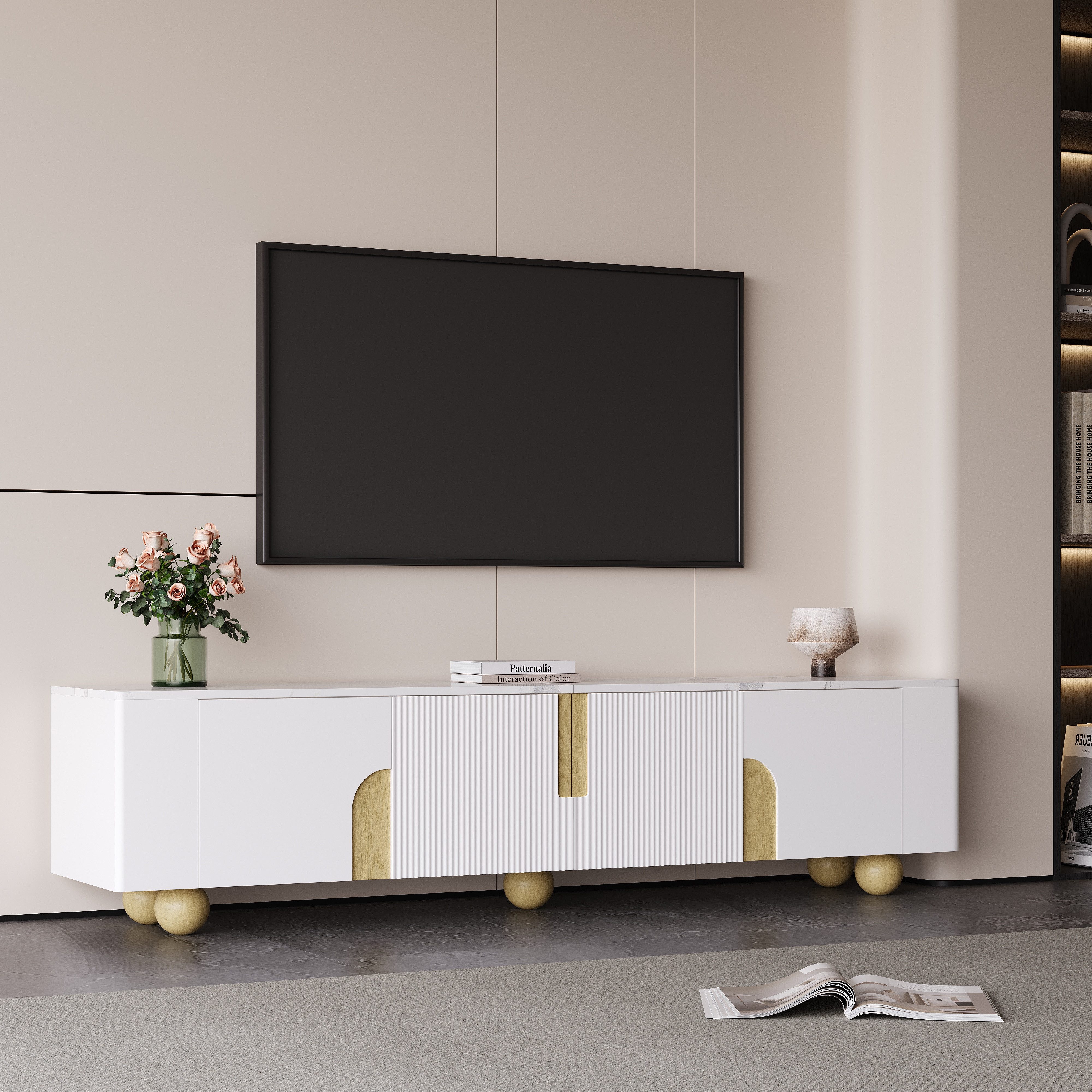 Odikalo TV-Schrank TV-Bank Fernsehschrank Medienschrank mit kugelförmige Holzfüße, 180cm