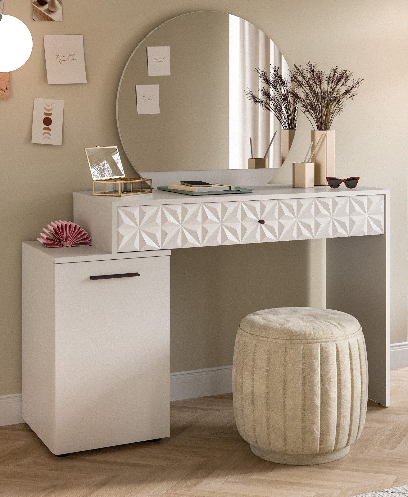 Inn.Furn Schminktisch Relief (Schminkkommode in weiß, 117 x 138 cm), Hochgl günstig online kaufen