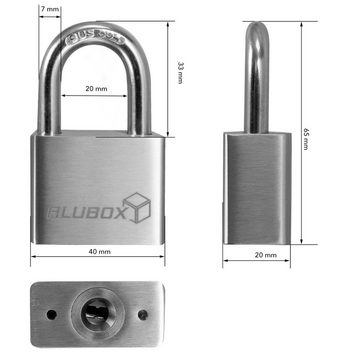 ALUBOX Multifunktionsschloss Vorhängeschloss 40mm Edelstahl 7mm Bügelstärke 4 Schlüssel