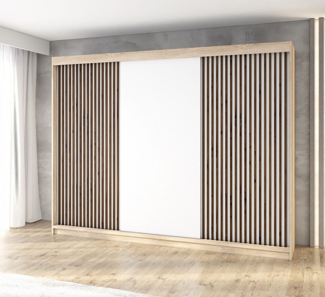 A&J MöbelLand GmbH Schiebetürenschrank IOSA 200 cm – Moderner Kleiderschrank mit 3D-Lamellen (TOP ANGEBOT! Geräumiger Schrank mit einer Breite von 200 cm ideal zur Aufbewahrung von Kleidung und Accessoires. Wählen Sie das ideale Modell für Ihr Schlafzimmer!, TOP PRODUKT)