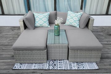 ONDIS24 Gartenmöbelset Loungeset Sonora mit 5 Sitzen und Tisch, unterschiedlich zusammenbaubar, in moderner Rattan-Korb-Optik, UV- und witterungsbeständig, Polypropylen, inklusive Auflagekissen, (5-tlg)