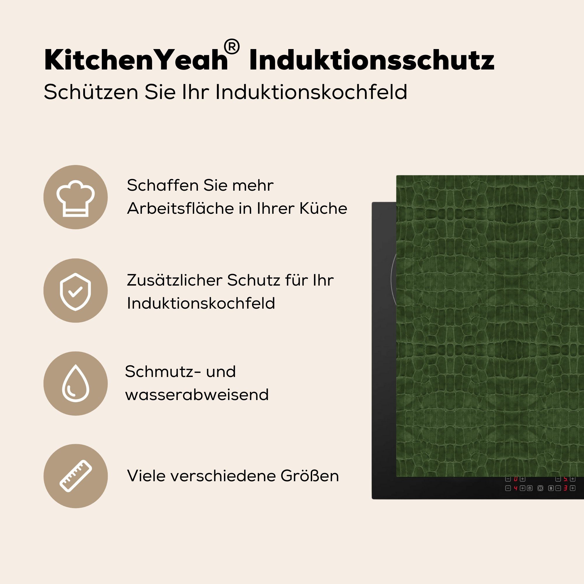 Leder Induktionskochfeld, tlg), cm, MuchoWow Vinyl, Herdblende-/Abdeckplatte 59x51 - - Ceranfeldabdeckung Textur (1 Induktionsschutz, Tierhaut,