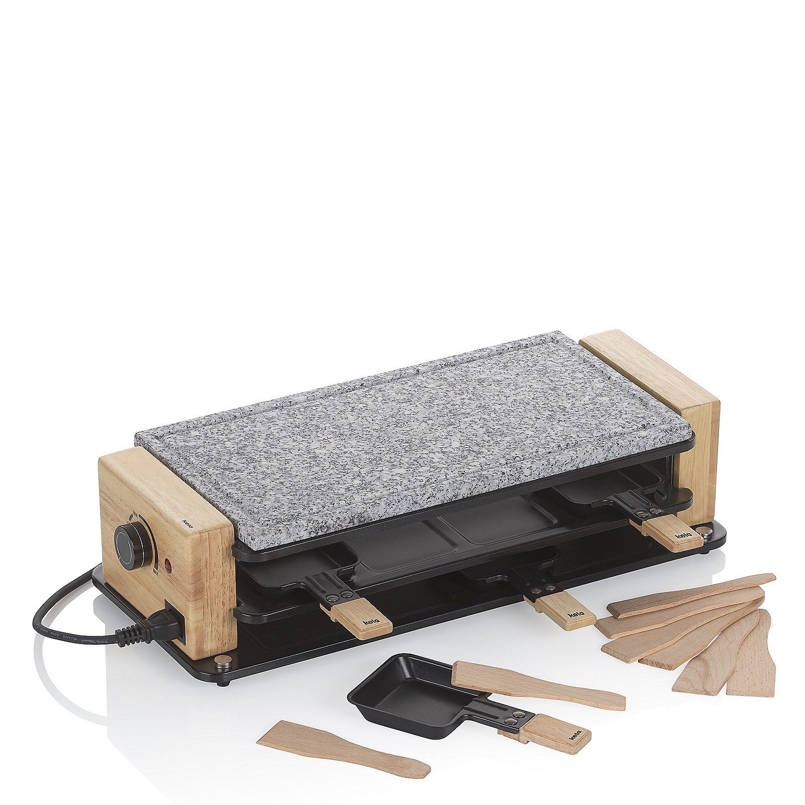 kela Raclette Bedretto, 300 W, Holzwände, Granitstein, inkl. Raclettepfännchen und Racletteschieber