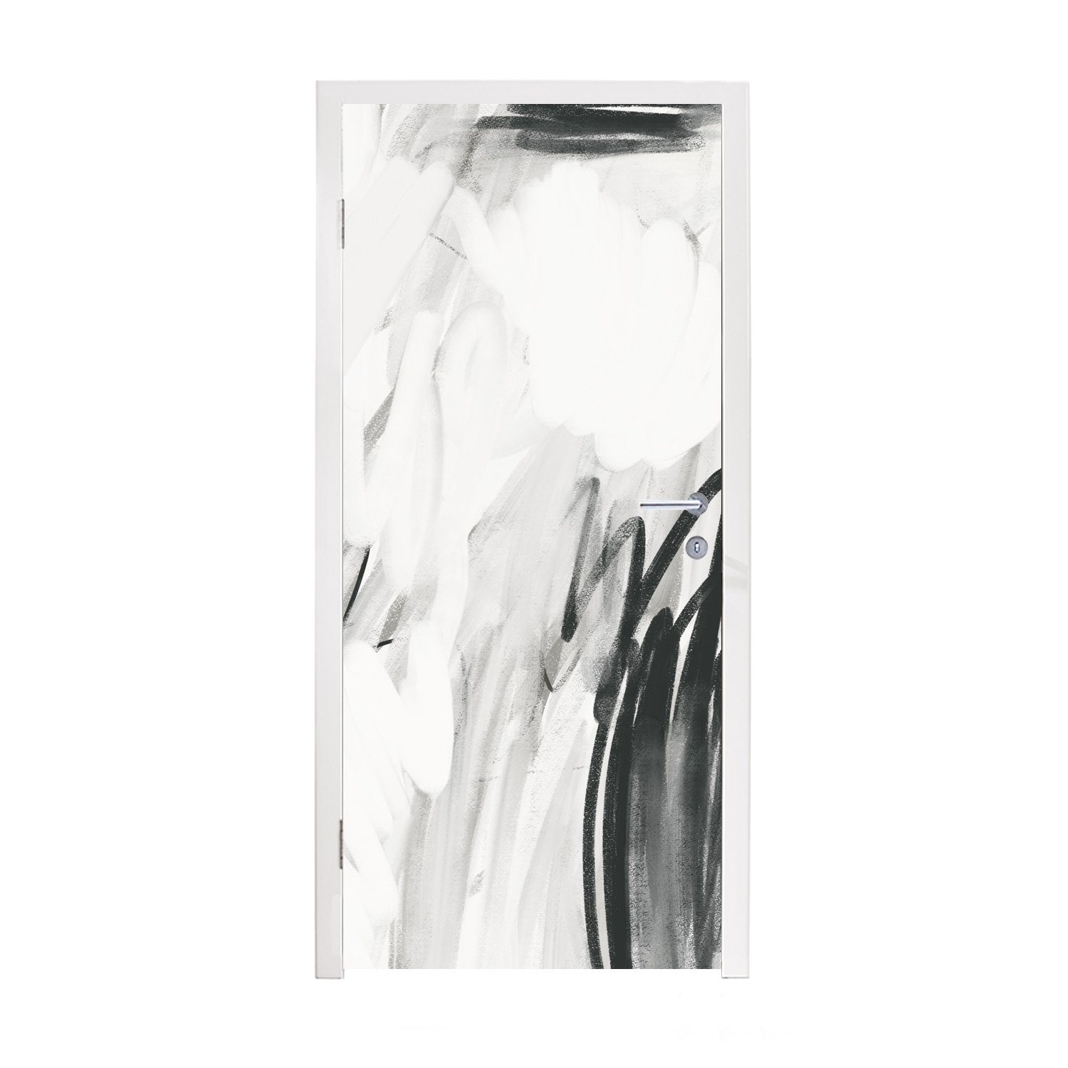 Weiß Matt, - Kunst Türtapete Tür, cm Abstrakt, - (1 MuchoWow bedruckt, 75x205 - für St), Türaufkleber, Fototapete Schwarz