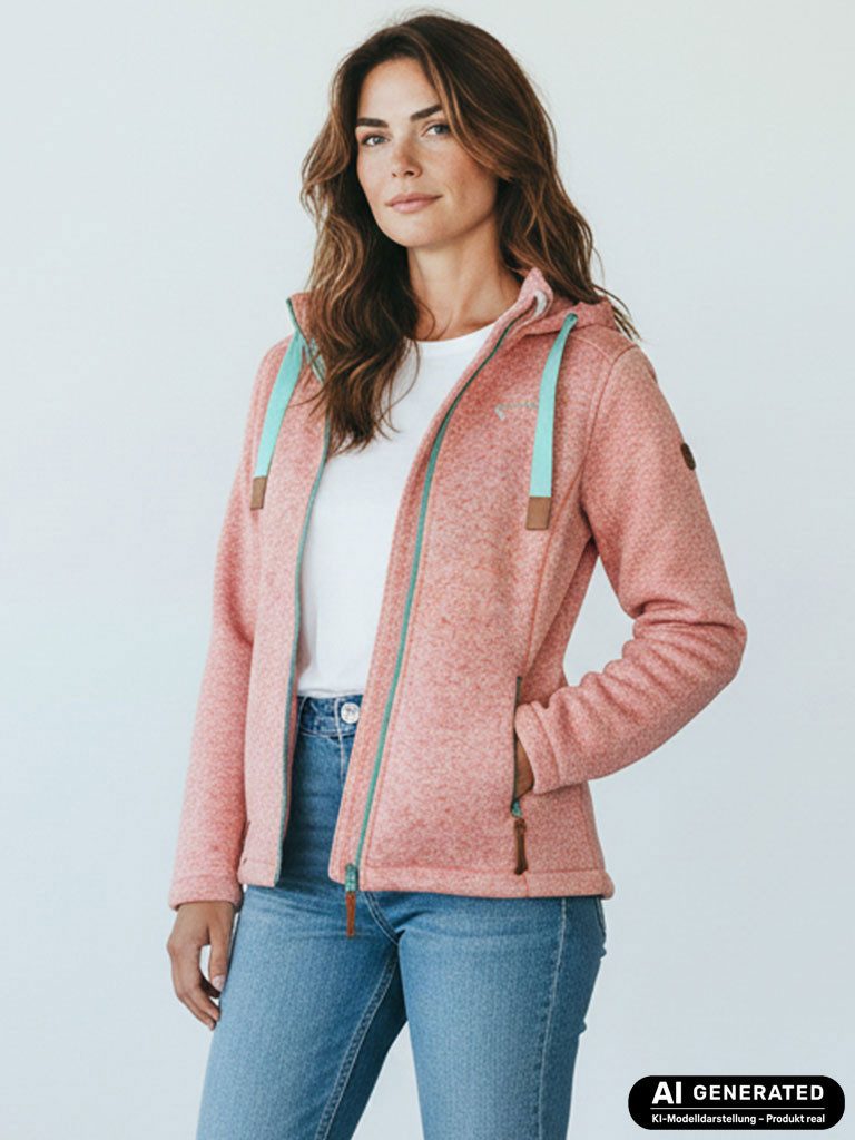 Dry Fashion Fleecejacke Poel Damen Wollfleece-Jacke Kapuze - Damenjacke Fleece windabweisend Verstellbare Kapuze, 2-Wege-Reißverschluss, Taschen mit Reißverschluss