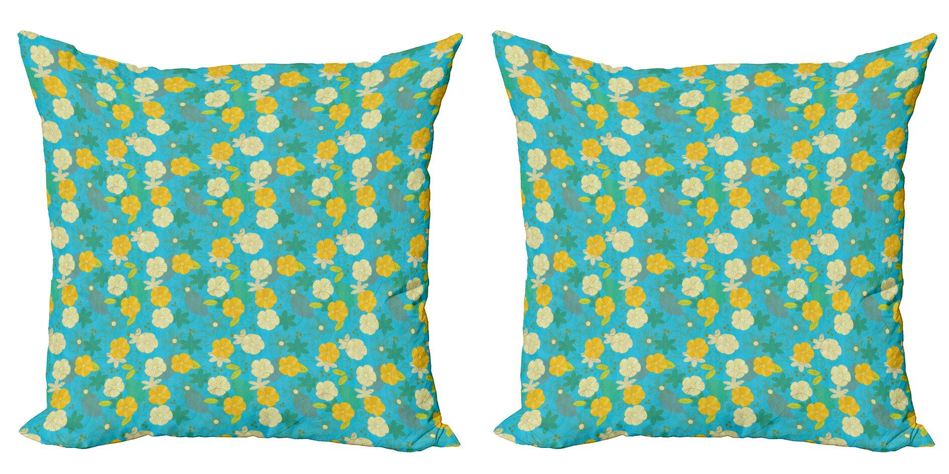 auf Accent Blumen Kissenbezüge Doppelseitiger Muster Garten-Kunst Stück), (2 Modern blauem Digitaldruck, Abakuhaus