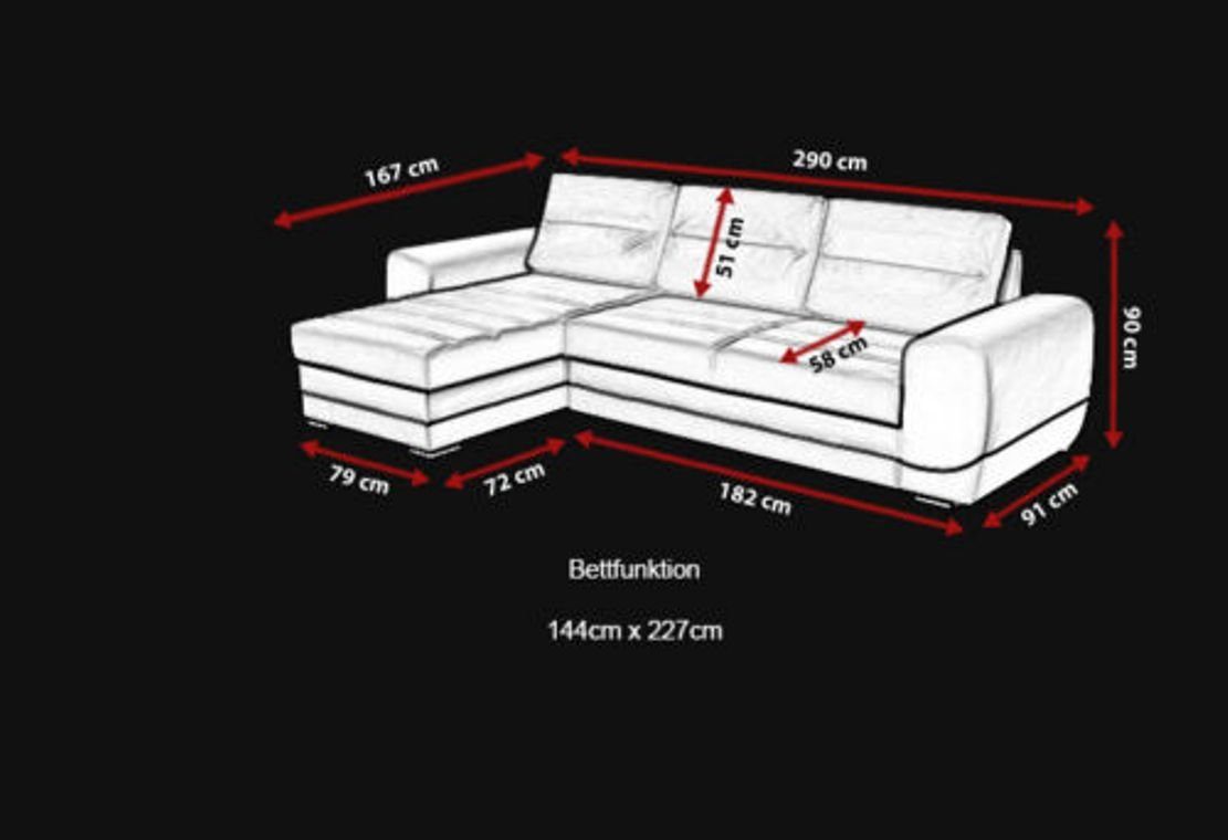 Sofa mit Schlafsofa Ecksofa, Bettkasten Sofa Designer Schwarz/Grau + JVmoebel Bettfunktion