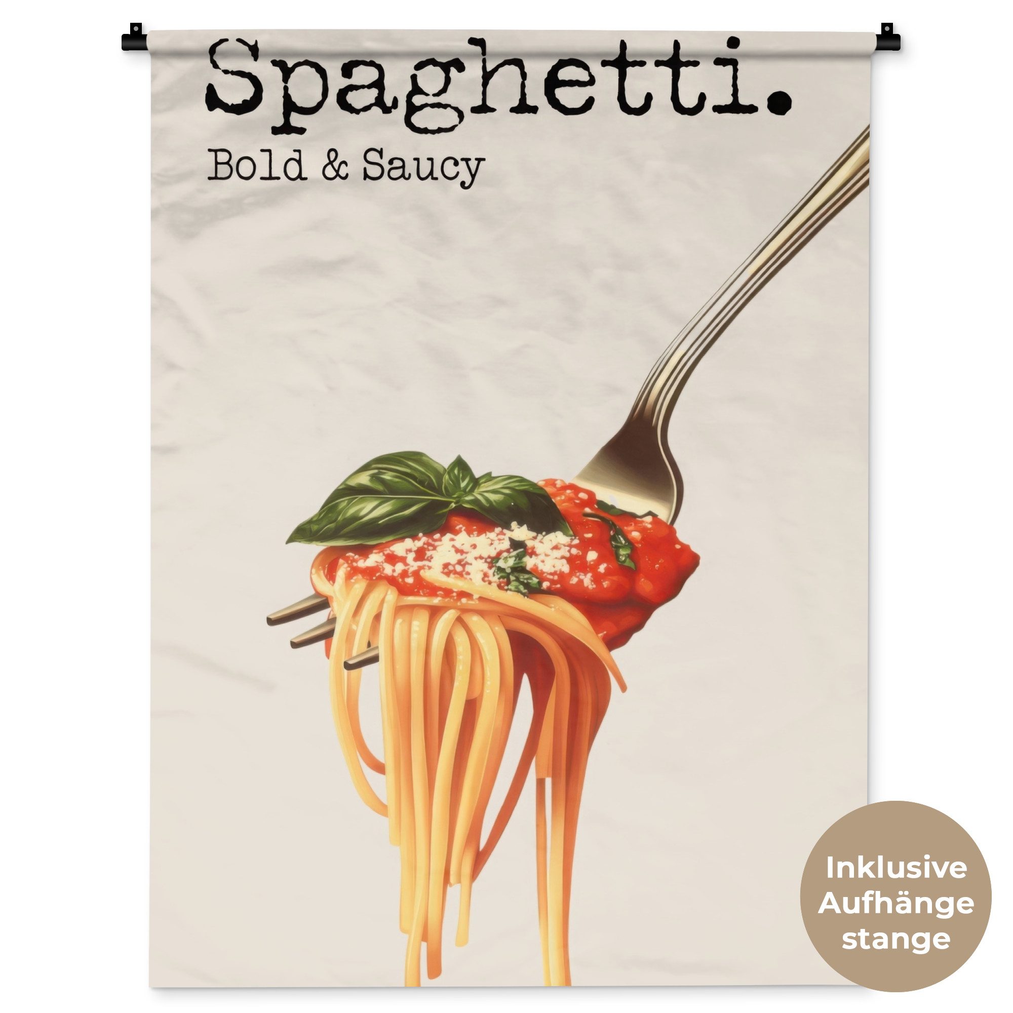 MuchoWow Wandteppich Spaghetti - Tomatensauce - Parmesankäse, Rechteckig, Höhe: 3 mm, Wanddeko Teppich Wohnzimmer, Schlafzimmer, 90x120 cm