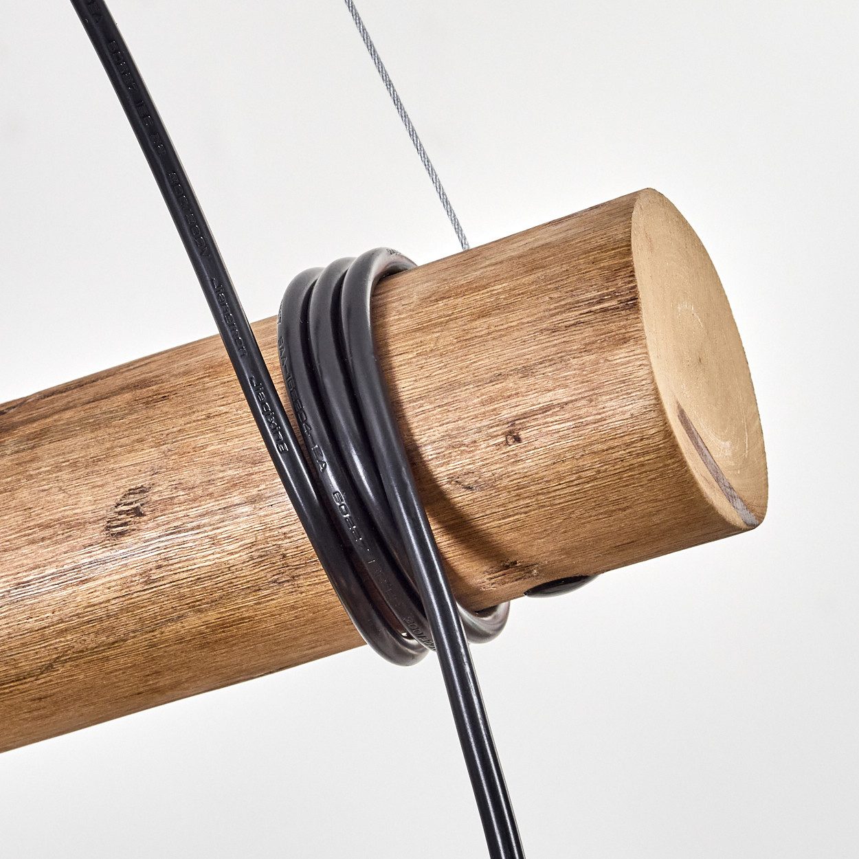 hofstein Pendelleuchte Hängelampe aus Metall/Holz/Glas in Schwarz/Natur-/Goldfarben/Klar, ohne Leuchtmittel, Hängeleuchte im Boho-Design mit Glasschirmen und Holzbalken, 3 x E27