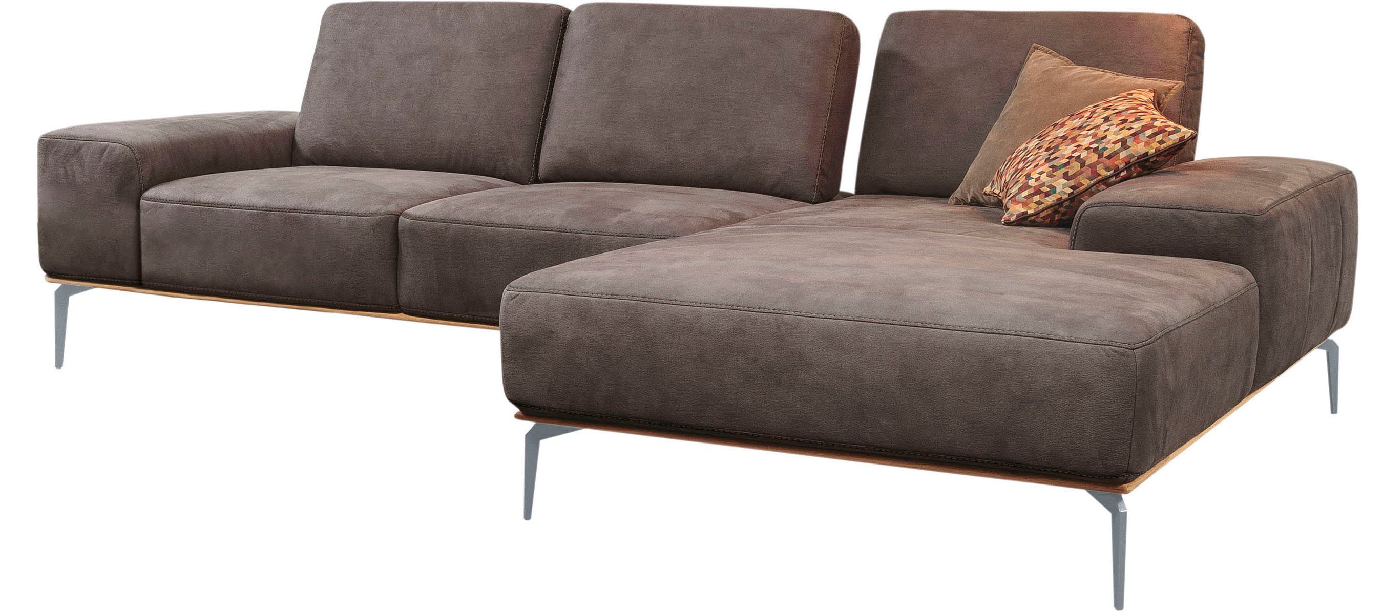 W.SCHILLIG Ecksofa run, Designsofa mit tollem Sitzkomfort, bequem, L-Form, mit elegantem Holzsockel, Füße in Silber matt, Breite 299 cm