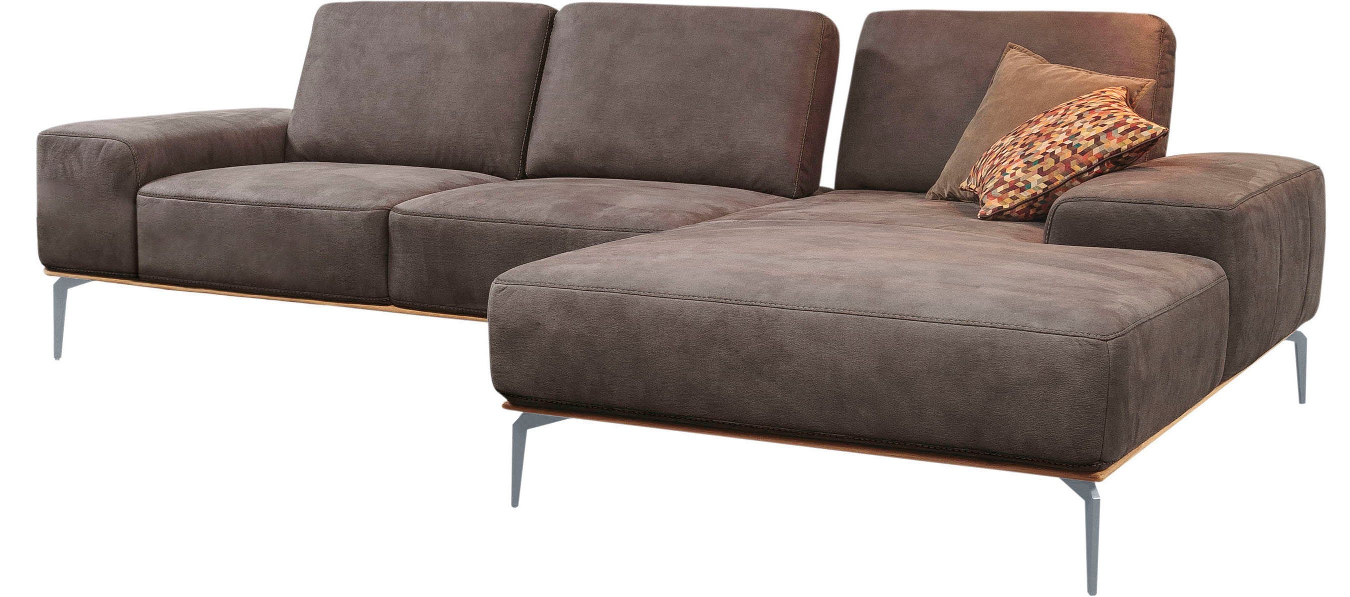 Breite cm Ecksofa matt, elegantem W.SCHILLIG 299 in Füße mit Holzsockel, Silber run,