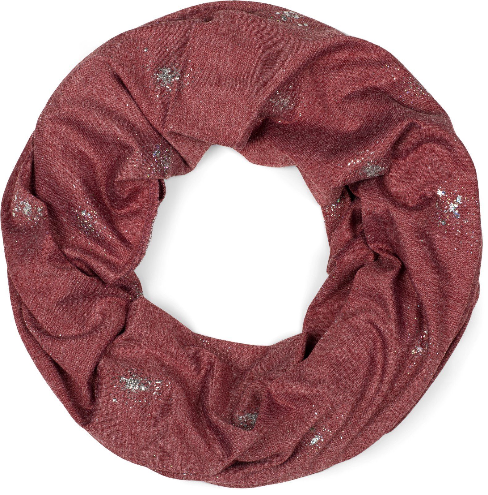 mit Loop, Glitzer Schal (1-St), Pailletten Loop styleBREAKER Punkte Bordeaux-Rot und meliert