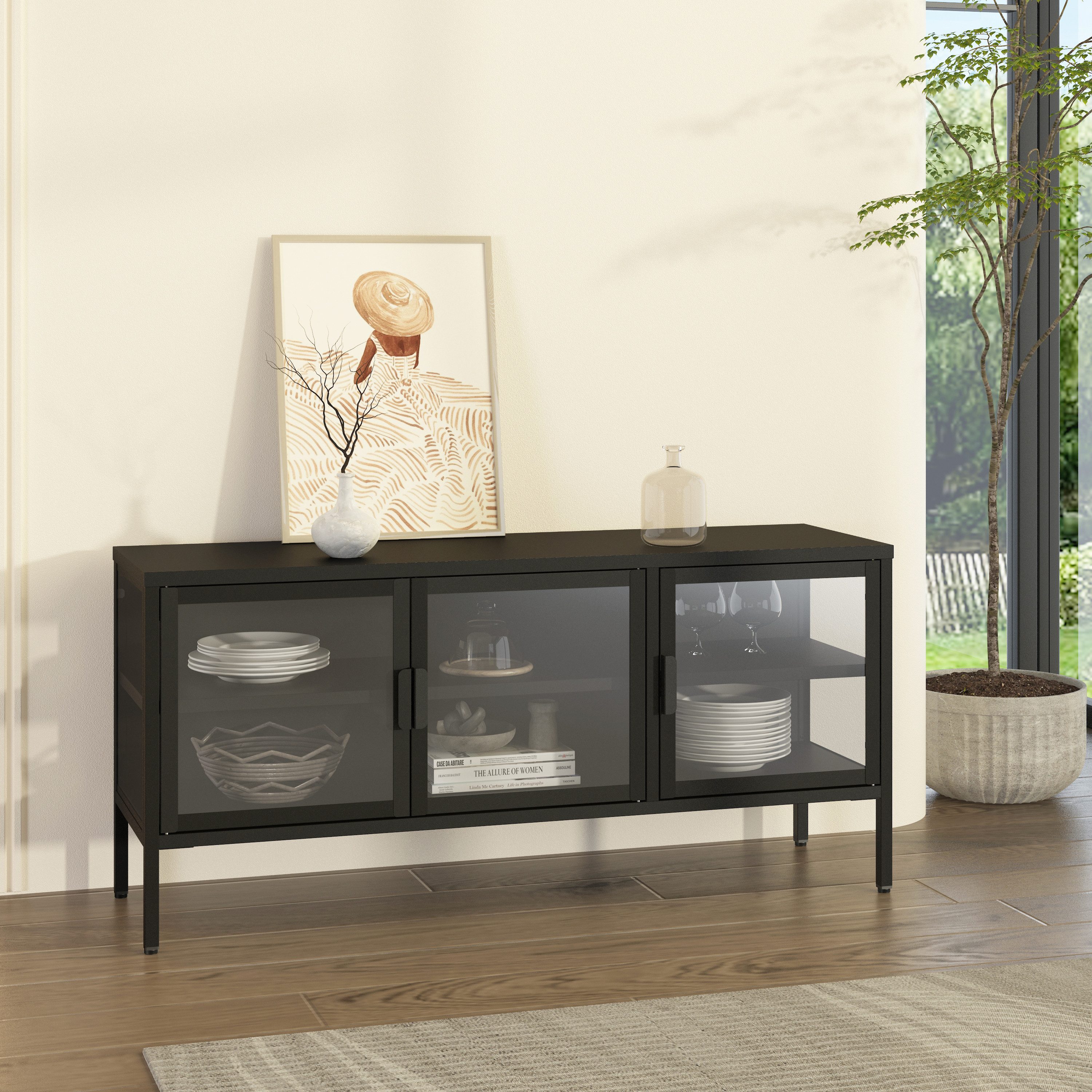 en.casa Standvitrine »Borshavisa« Stahl 3-türig Klarglas 55 x 118 x 35 cm S günstig online kaufen