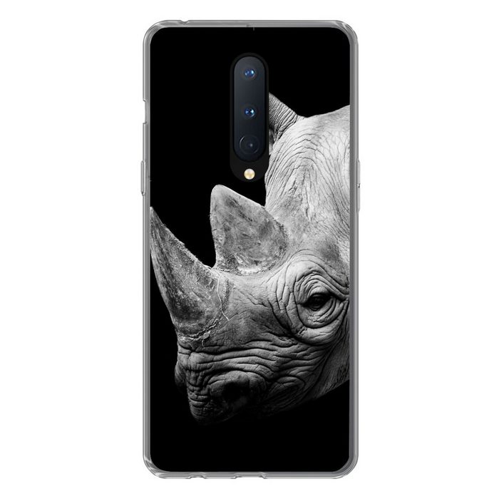 MuchoWow Handyhülle Tiere - Nashorn - Schwarz - Weiß - Porträt Phone Case Handyhülle OnePlus 8 Silikon Schutzhülle
