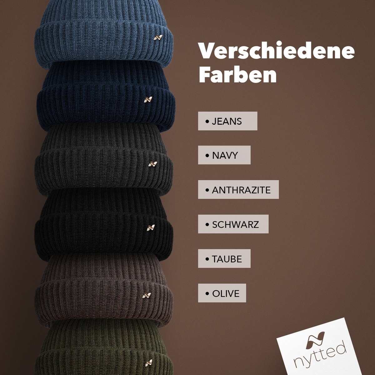 schwarz in Made - - Strickmütze Wintermütze Germany Merino-Wolle Damen für Herren 100% - & NYTTED®
