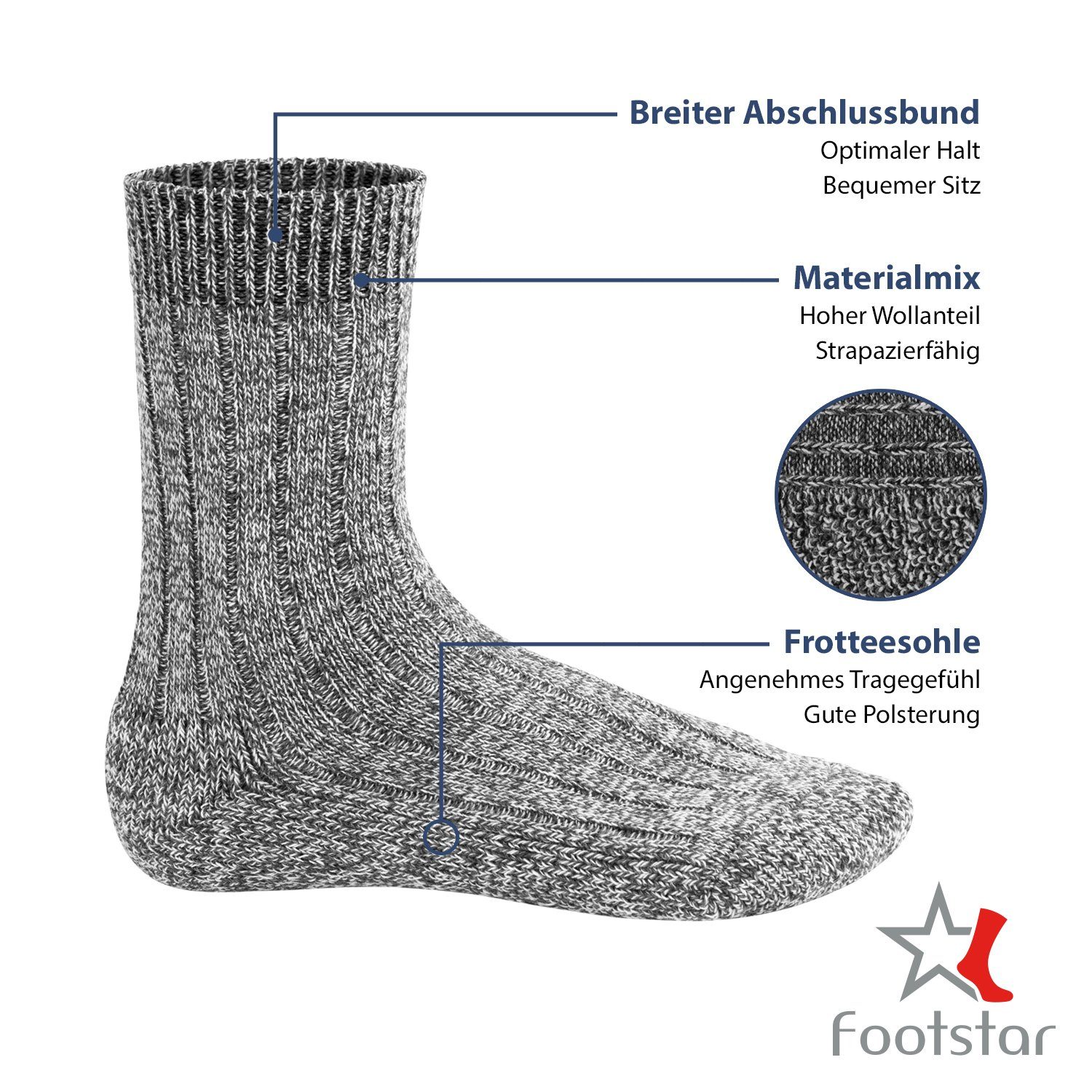 Norweger Footstar Herren Winter Plüschsohle Socken Frottee (6 Norwegersocken Paar) Braun