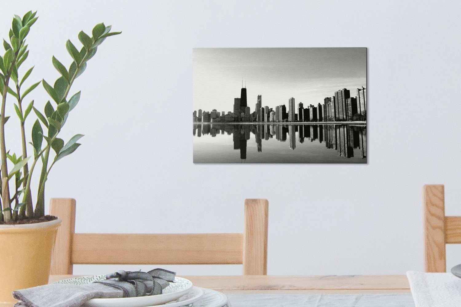 OneMillionCanvasses® Leinwandbild Skyline Chicago von Leinwandbilder, weiß, cm - Wandbild Wanddeko, St), Aufhängefertig, 30x20 und (1 schwarz