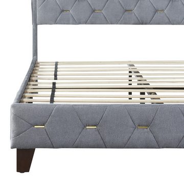 IDEASY Polsterbett Doppelbett, Queen-Size-Bett, 140 x 200 cm, (Stauraum am Kopfteil, mit USB-Anschluss, hautfreundlicher Samt), grau/beige, keine Boxspringbetten erforderlich