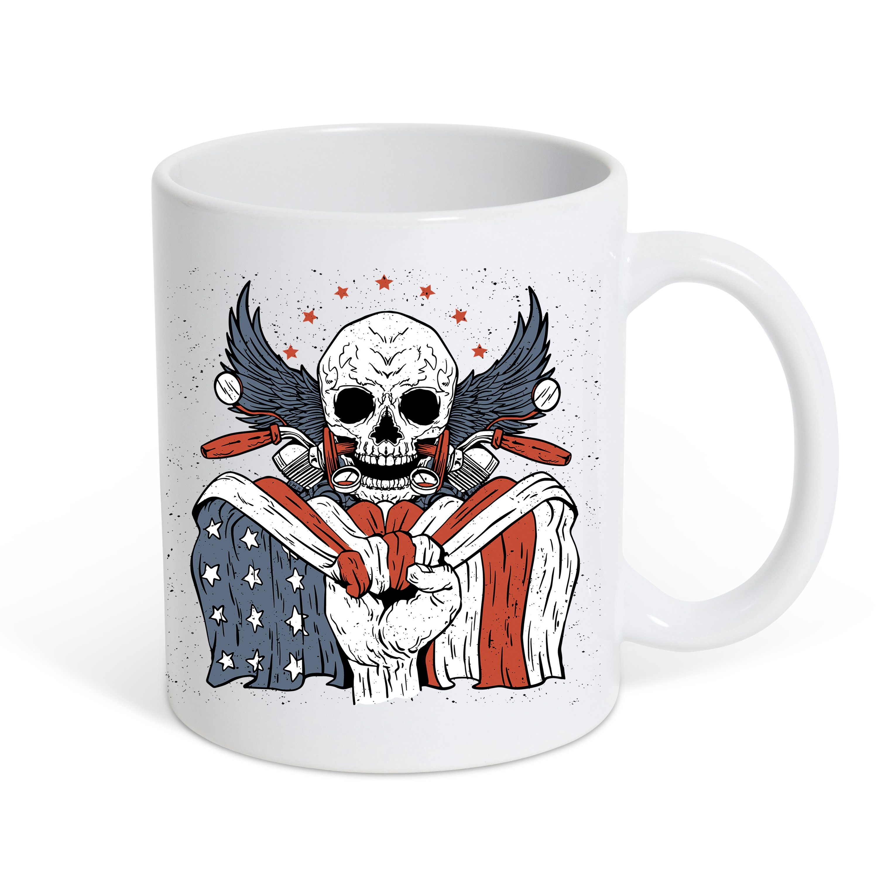 Youth Designz Tasse USA Biker Skull Kaffeetasse Geschenk, Keramik, mit trendigem Print