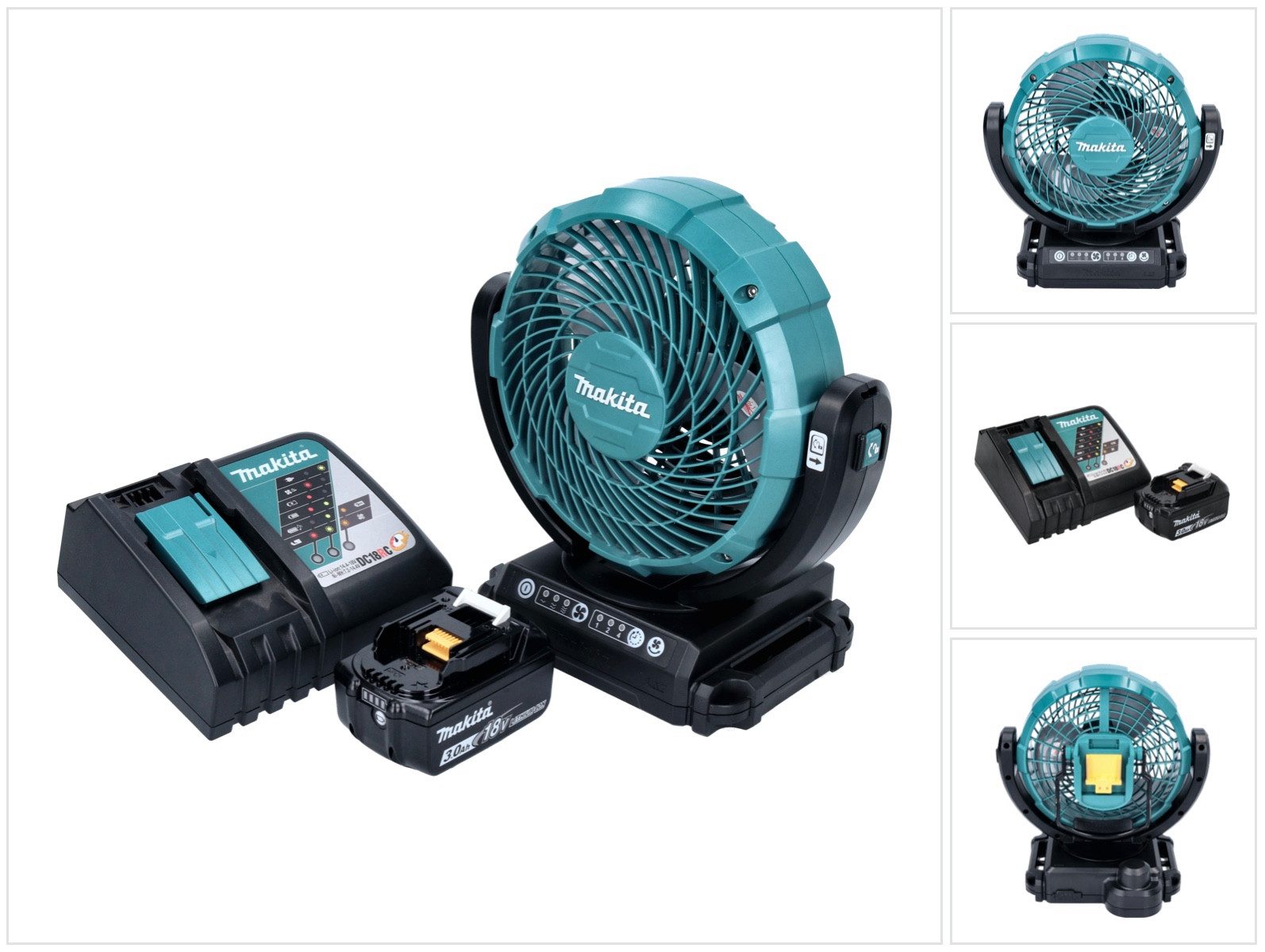 Makita Akku-Standventilator DCF 102 RF1 Akku Ventilator Lüfter 18 V 18 cm + 1x Akku 3,0 Ah + Lade